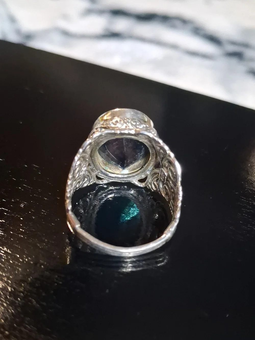 Capri Blue Quartz Bali Legacy Sterling Silver Ring Vintage Vibe Whimsigoth Sz 9